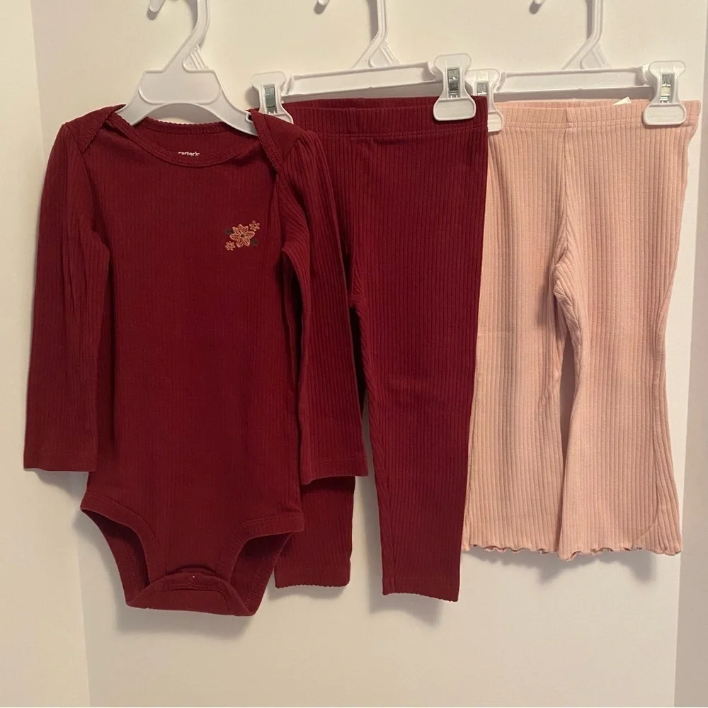 Carter's Long Sleeve Ribbed Bodysuit/ Leggings & Ribbed Flare Pants 24 Months